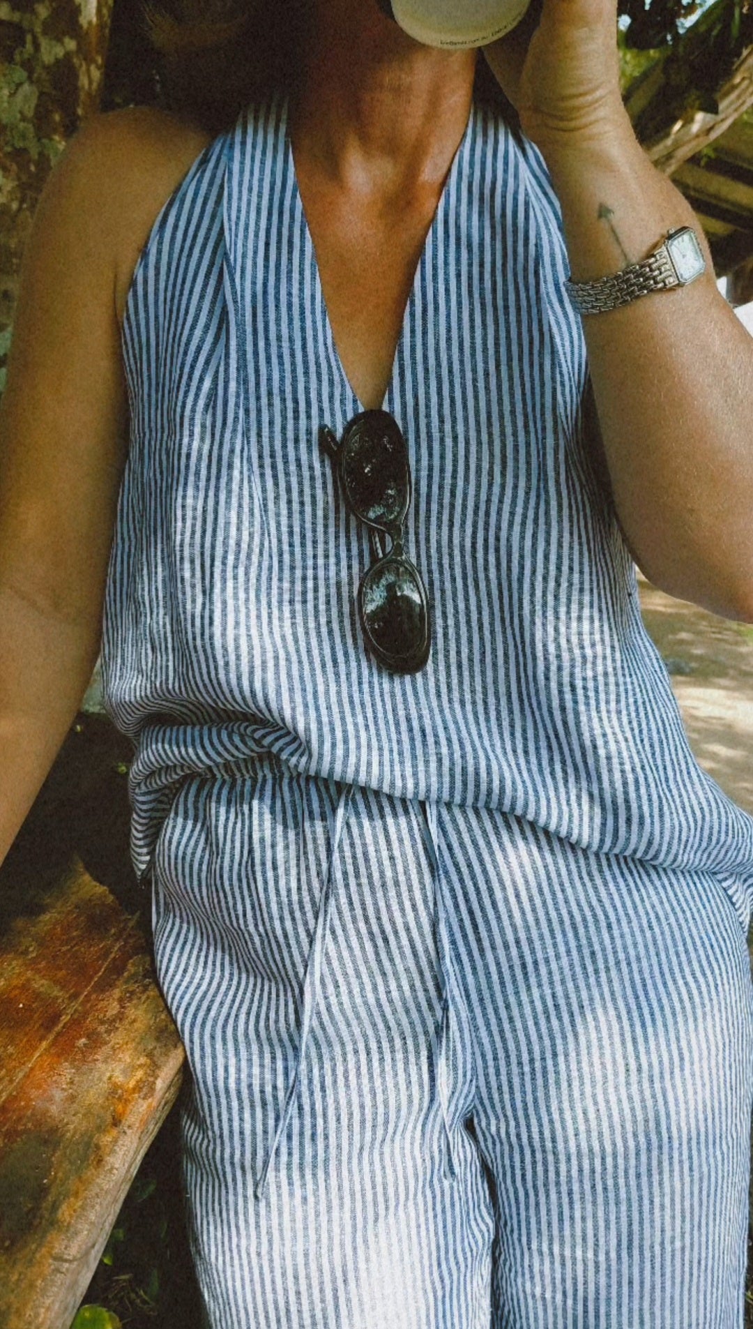 THE AGGIE TOP - PINSTRIPE