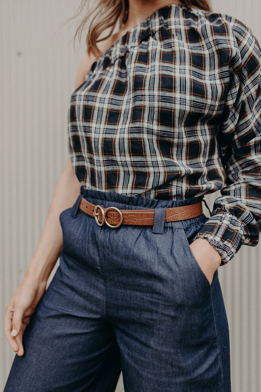 Plaid One Shoulder Top