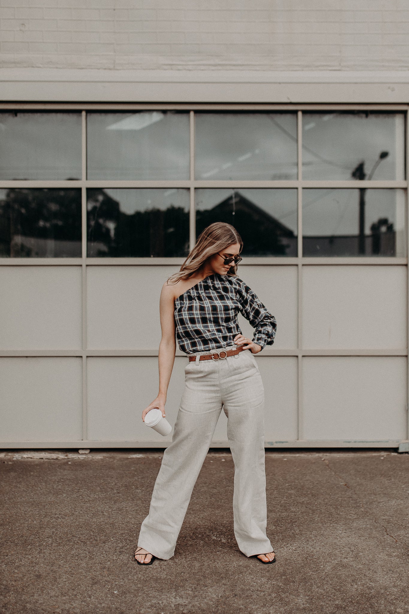 Plaid One Shoulder Top