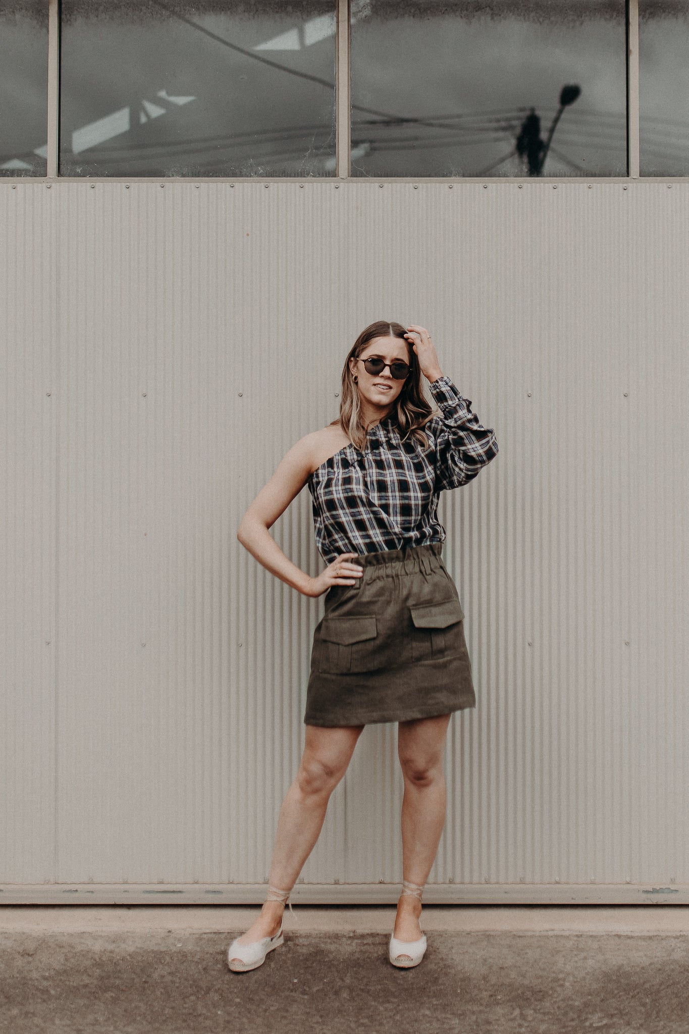 Plaid One Shoulder Top