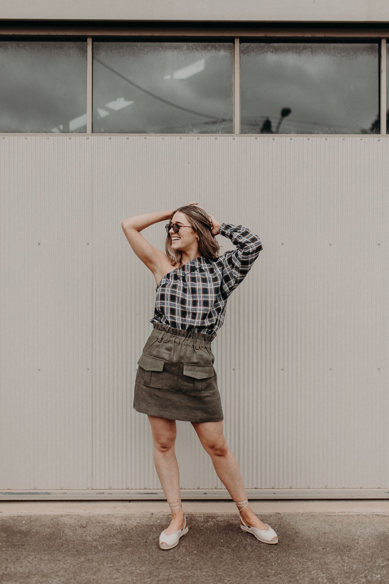 Plaid One Shoulder Top